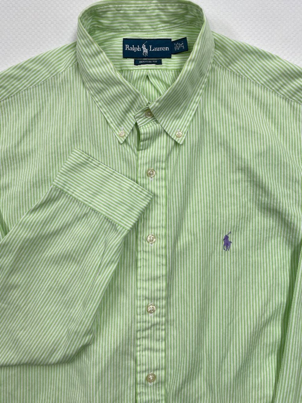 Ralph Lauren Green Striped Button Down Long Sleeve Shirt Men's 2XL 18 36/37 XXL